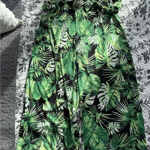 Joan Vass Green Leaf Print Pants